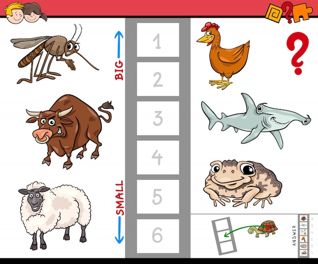 Historieta educativa animal más grande y más pequeña