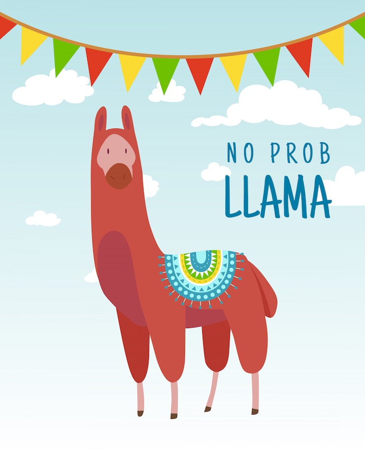 Vector historieta fresca doodle alpaca letras cita sin llama prob. animal de la fauna divertida, lama cita ilustración del concepto de vector.