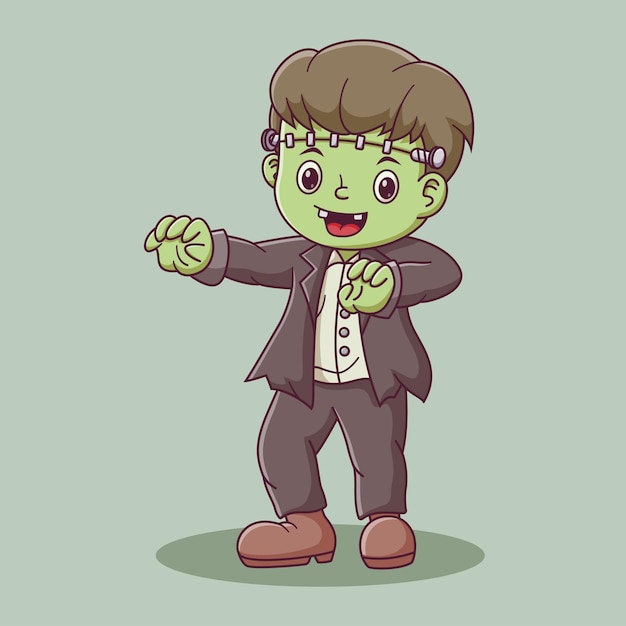 Historieta linda de frankenstein del zombi. personaje de dibujos animados de la mascota de frankenstein