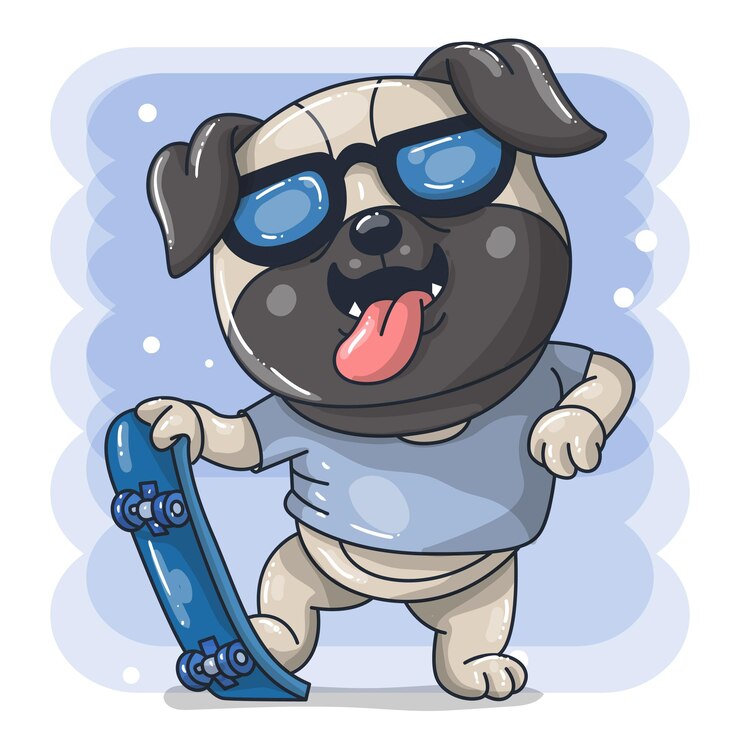 Historieta linda del perro del bebé con la ilustración del monopatín