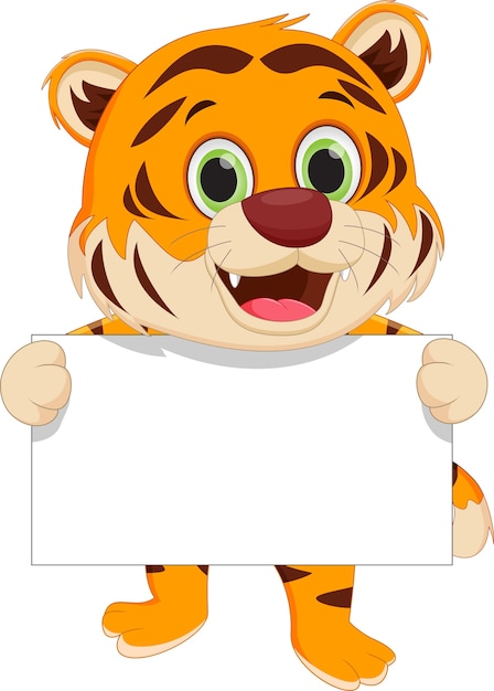 Historieta linda del tigre que lleva a cabo la muestra en blanco