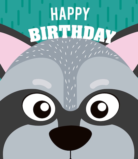 Historieta de mapache en tarjeta de feliz cumpleaños