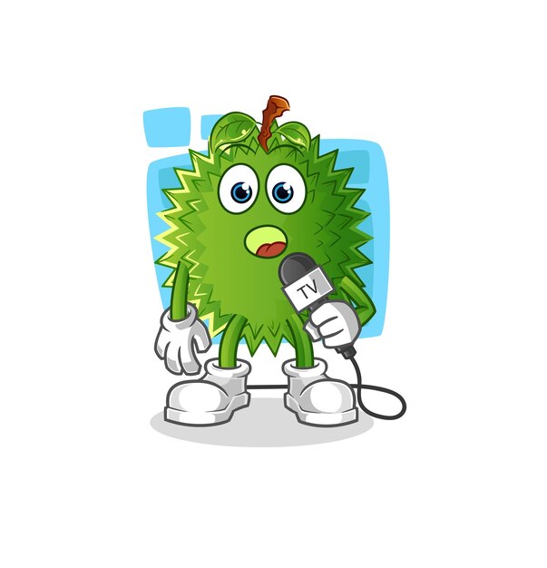 Historieta del reportero de televisión de Durian. vector de mascota de dibujos animados