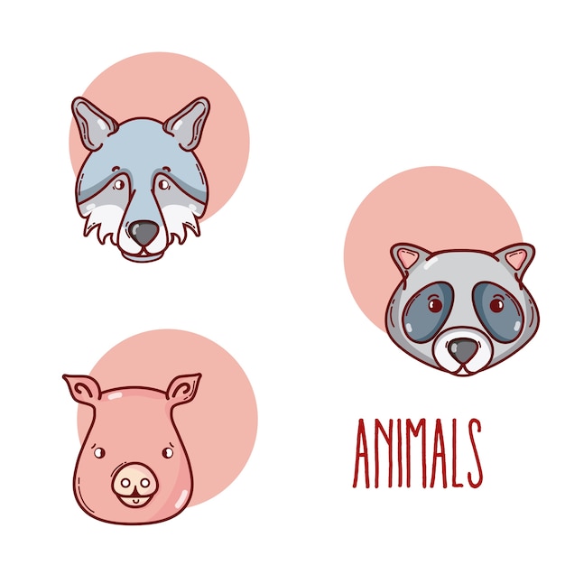 Las historietas lindas de los animales en símbolos redondos vector el diseño gráfico del ejemplo