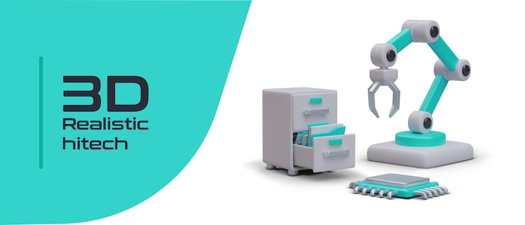 Vector hitech realista principio de producción automatizada programación de robots basada en datos almacenados