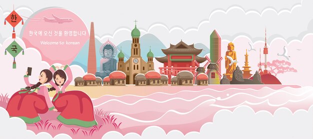 Hito de Corea y paisajes. Punto de referencia en otoño. Bienvenido a Corea.