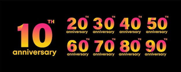 Los hitos del aniversario de 10 a 90 años Celebración Gráficos