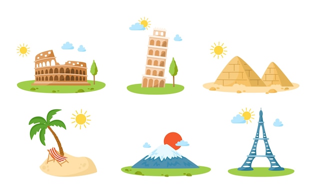 Hitos de dibujos animados de viajes mundiales