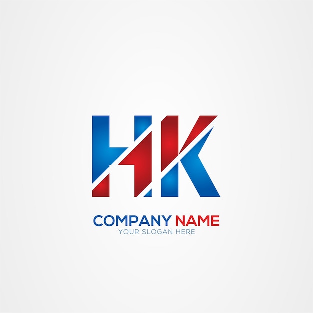HK o KH Creative Modern Letters Diseño del logotipo Elemento rojo y azul