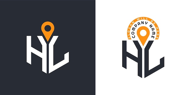 HL Location Logo Bundle Letter HL Logo Dual Vector Icons para el reclutamiento y la navegación