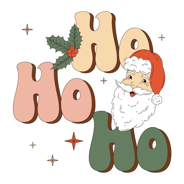 Vector ho ho ho texto de frase de letras de navidad dibujado a mano con ilustración de vector de santa para carteles