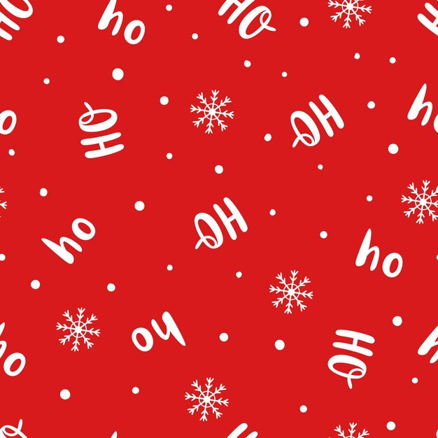 Ho Ho patrón sin costuras de Navidad Flocos de nieve e inscripciones en un fondo rojo Ilustración vectorial