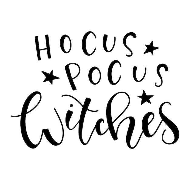 Hocus pocus witches texto negro con hechizo aislado sobre fondo blanco