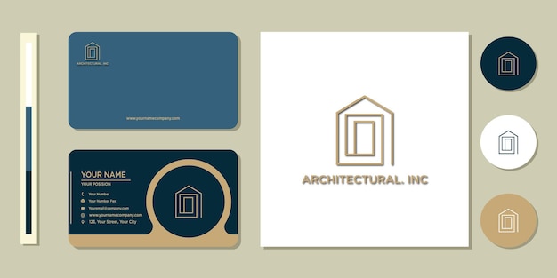 Hogar, casa, arquitectura, edificio, logotipo, icono, y, tarjeta de visita, diseño, plantilla, inspiración