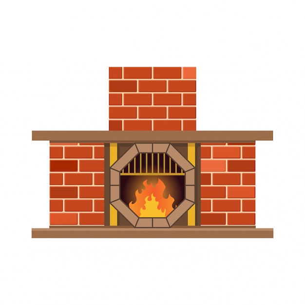 Hogar chimenea con fuego. diseño vintage de horno de piedra con chimenea. diseño de icono plano. ilustración aislada sobre fondo blanco