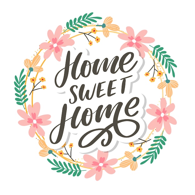 'hogar dulce hogar' letras de la mano, cuarentena pandemia letra texto palabras caligrafía