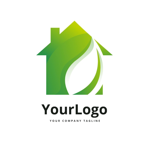 Hogar y hojas logotipo de la naturaleza vector premium