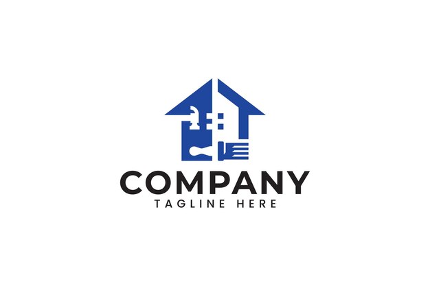 hogar con martillo y pincel diseño de logotipo para el negocio de la compañía de servicios de reparación de mantenimiento de la casa