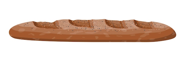 Hogaza de pan integral. Baguette de pan de centeno. Comida horneada. Pasteleria. Ilustración de vector de estilo plano