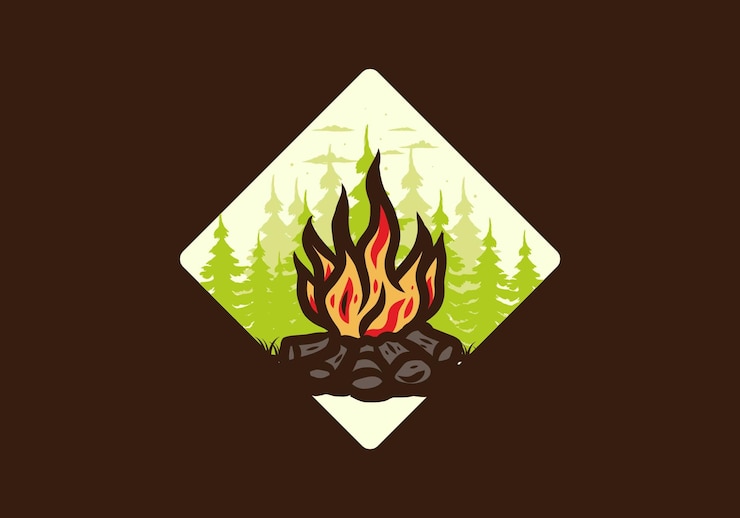 Vector hoguera en la ilustración de la insignia de la jungla