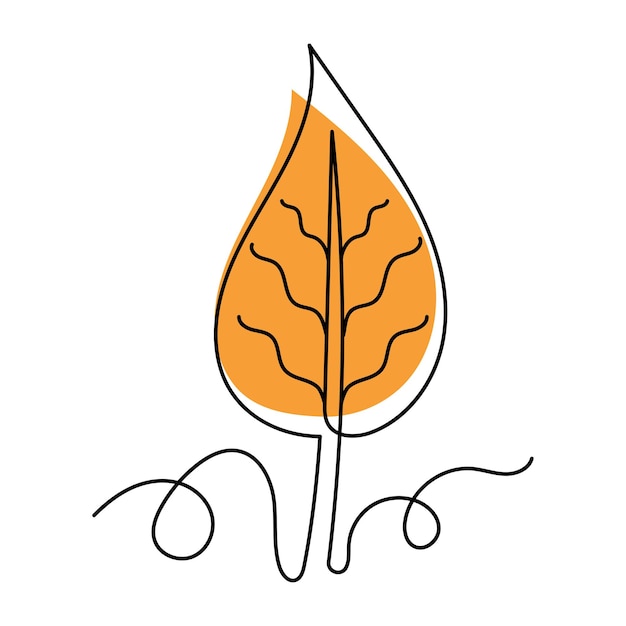 Hoja de abedul dibujada a mano con línea continua ilustración vectorial minimalista de hoja de abedule