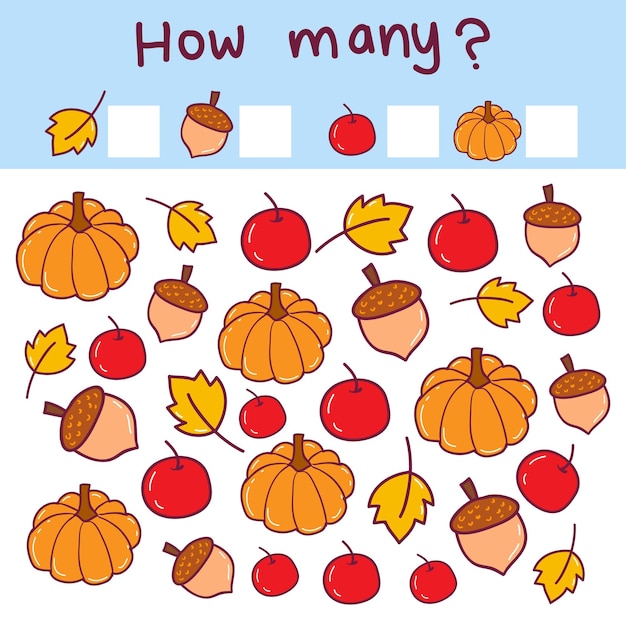 Hoja de actividad de juego de conteo de objetos de otoño de educación matemática
