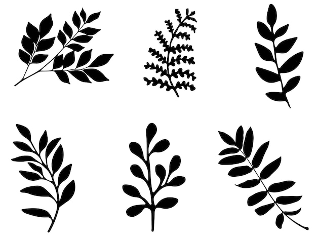 Hoja y árbol negro sobre fondo blanco silueta Vector arte ilustración diseño