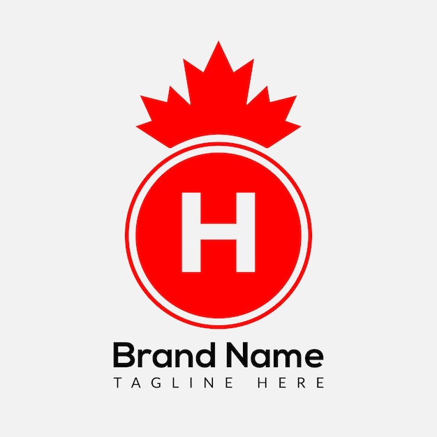 Hoja de arce en la plantilla de diseño de logotipo de letra H. Canadian Business Logotipo, empresa e identidad de la empresa