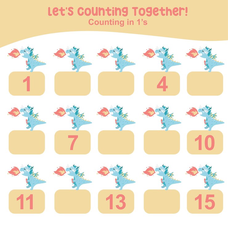 Vector hoja de cálculo de conteo matemático. actividad matemática, cuenta y escribe los números que faltan, múltiplos matemáticos.