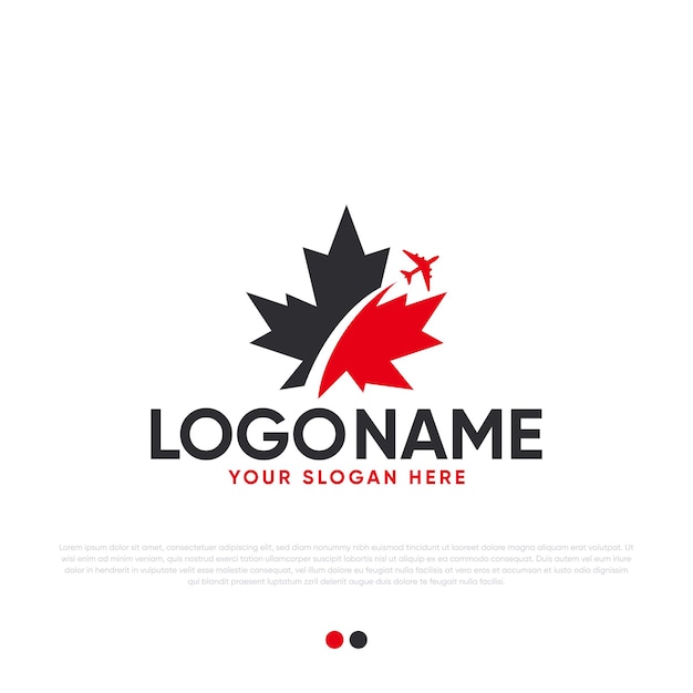 Hoja de Canadá con diseño de logotipo de avión Vector Premium