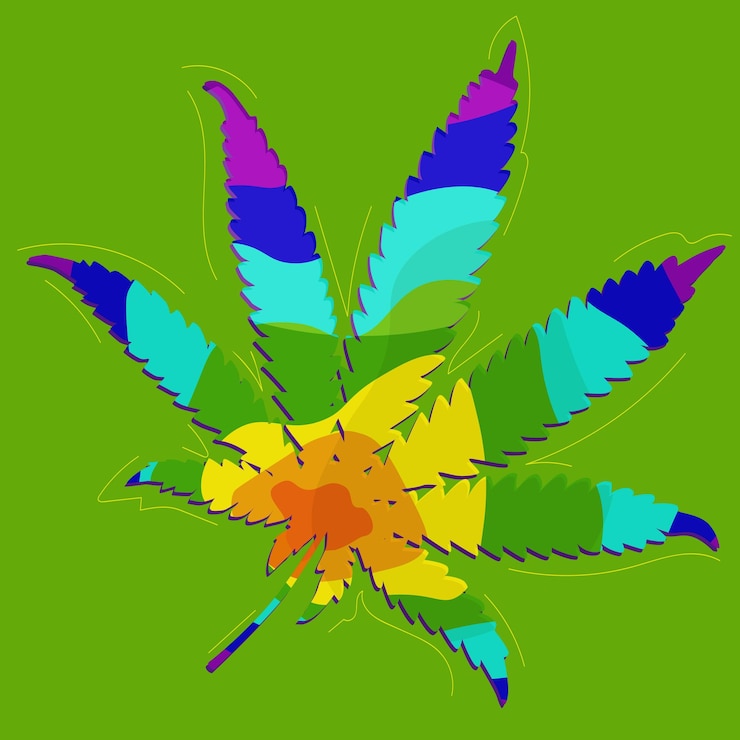 Vector hoja de cáñamo de color arco iris sobre un fondo verde