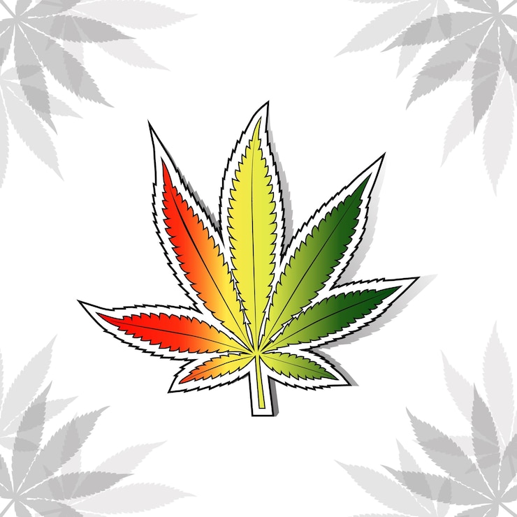 Vector hoja de cannabis con colores de la bandera rastafari, vertical.