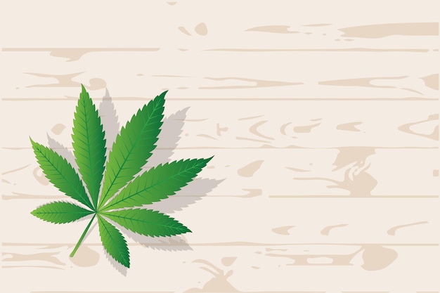 Hoja de cannabis Indica en la mesa de madera Ilustración vectorial de marihuana