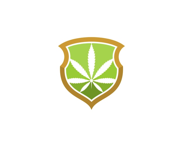 Hoja de cannabis en el logo de protección del escudo.