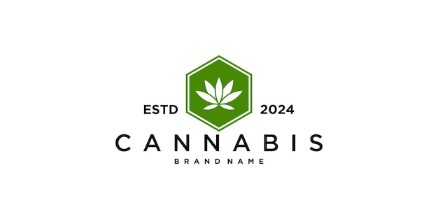 Hoja de cannabis con marco hexagonal Premium Vector