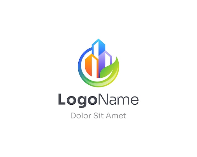 Hoja colorida con el logo del edificio de la ciudad