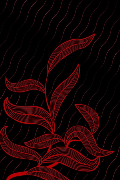 Hoja dibujada a mano de color rojo Fondo elegante Arte de línea