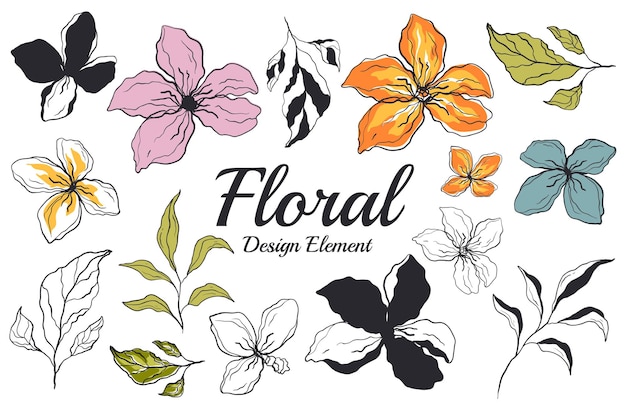 Hoja flor floral marco ornamento aislado conjunto diseño gráfico ilustración