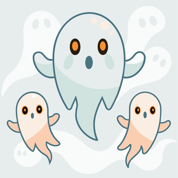 Vector hoja de halloween fantasma espeluznante dibujado a mano personaje de dibujos animados pegatina icono concepto ilustración aislada