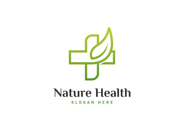 Hoja de ilustración Nature Health con concepto de diseño de logotipo de signo cruzado