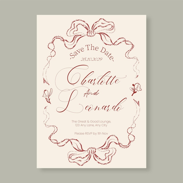 La hoja de invitación de Save the Date, dibujada a mano, es una invitación minimalista y caprichosa.