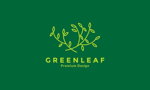 Hoja de líneas verdes con ilustración de símbolo de icono de vector de diseño de logotipo de ramita