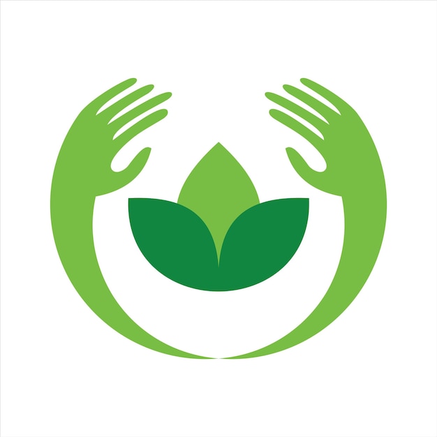 Vector hoja de mano abstracta guardar logotipo de icono de naturaleza