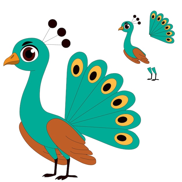 Una hoja modelo de dibujos animados de pavo real