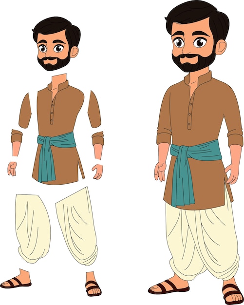 hoja de modelo de hombre indio ilustración de dibujos animados