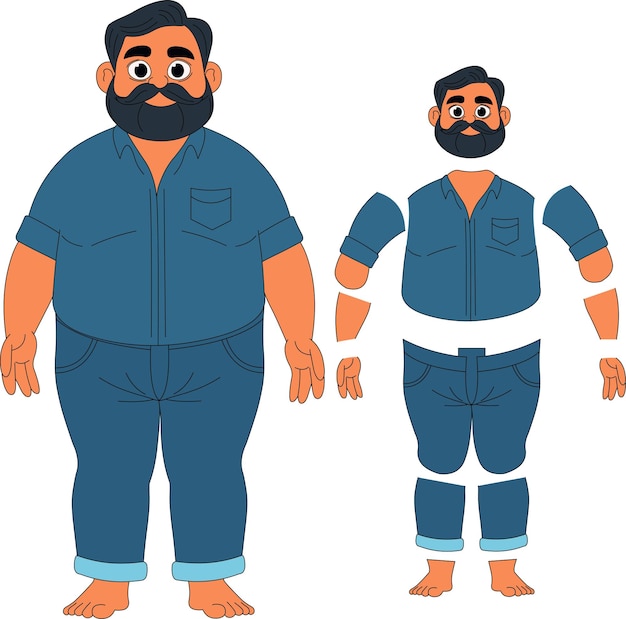 hoja de modelo de la ilustración de dibujos animados del hombre gordo indio