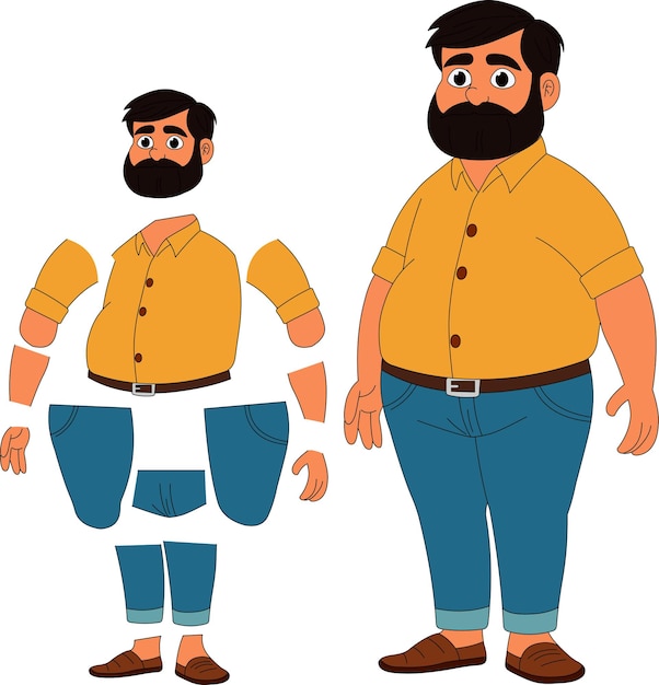 hoja de modelo de la ilustración de dibujos animados del hombre gordo indio
