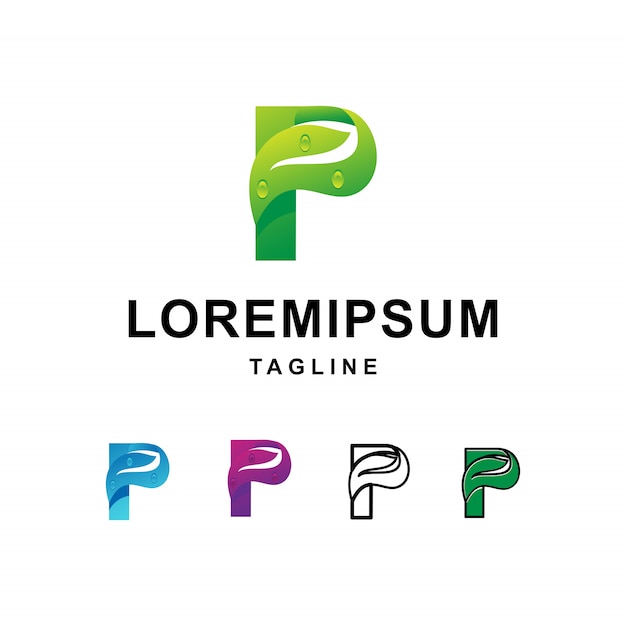 Hoja moderna con diseño de logotipo letra P