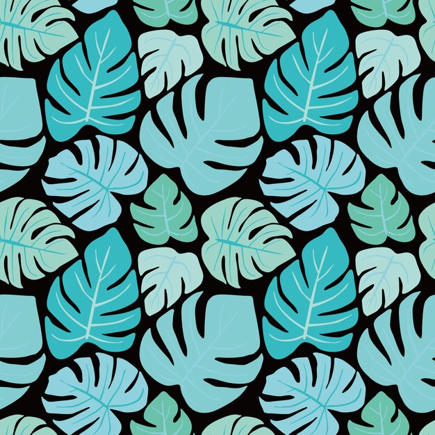 hoja de monstera de patrones sin fisuras de la planta en fondo negro