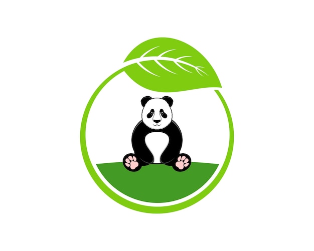 Hoja de naturaleza circular con lindo panda dentro